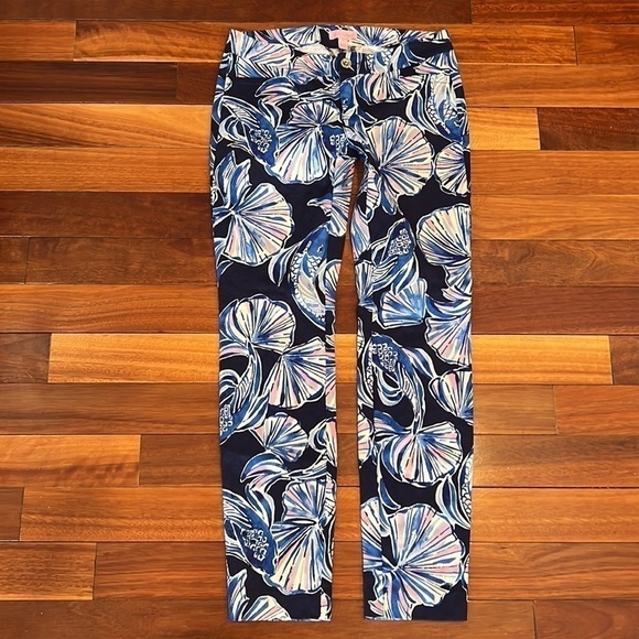 ๐ธ Lilly Pulitzer Kelly Skinny Pants Navy In Real Life Size 0 - Picture 2 of 9